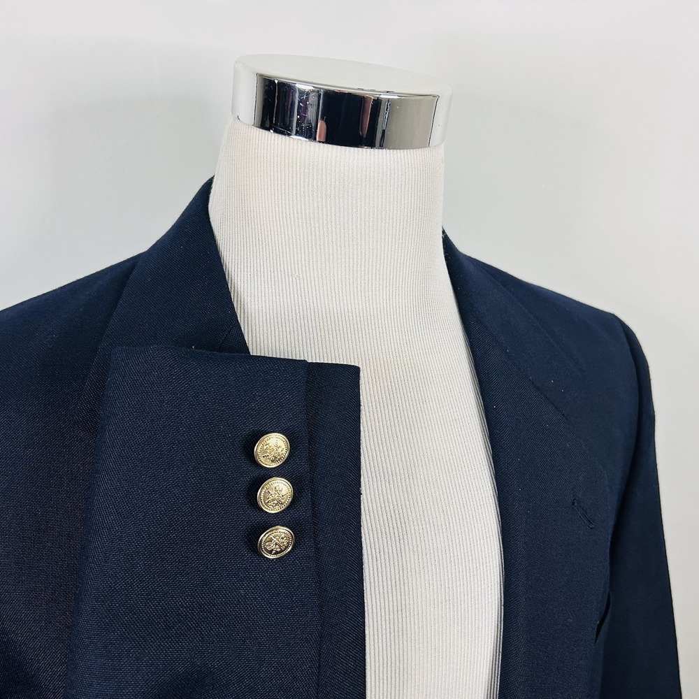 Bert Pulitzer 42L Vintage Blazer Wool Blend Navy Blue Gold Two Button Vented